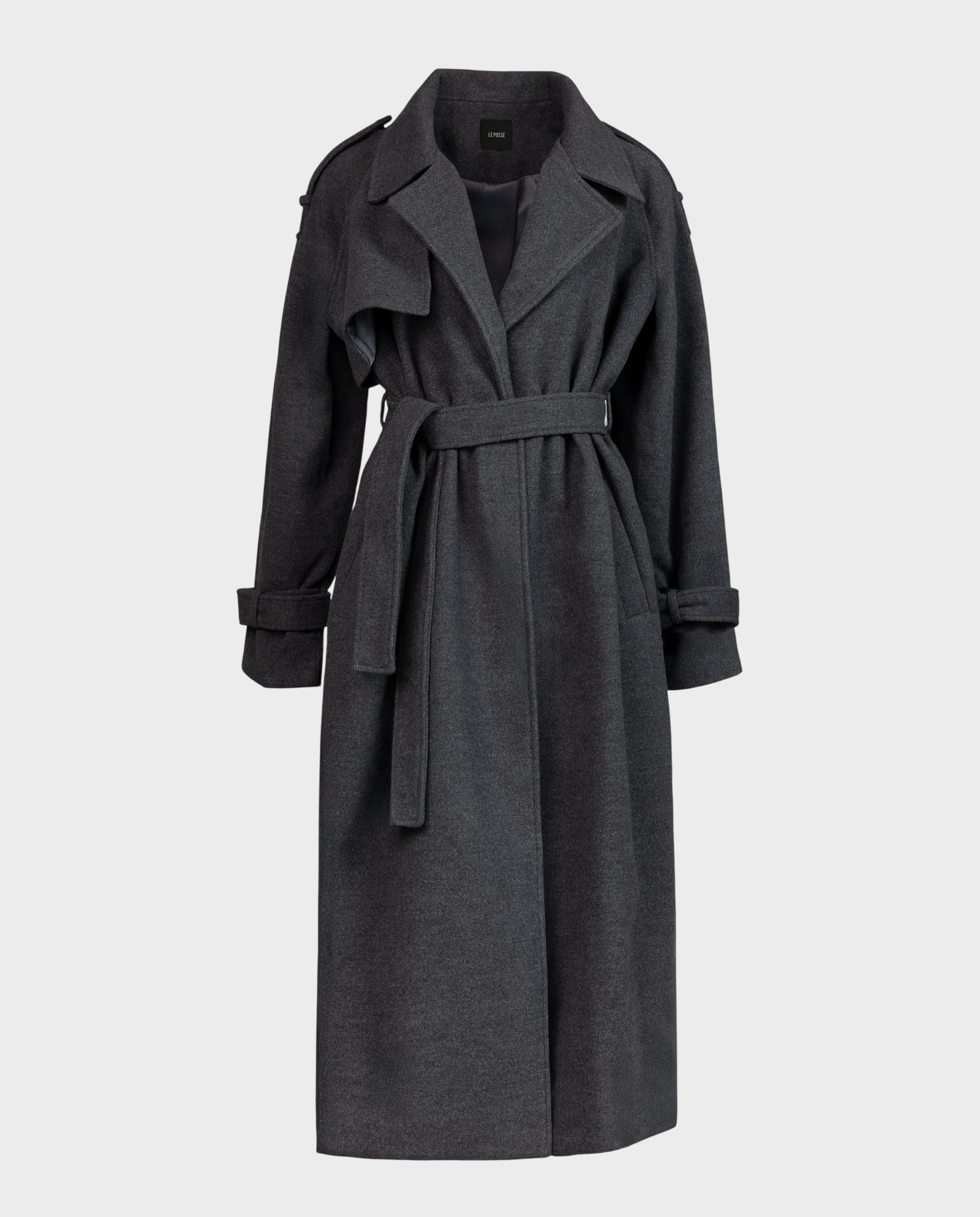 Dwurzędowy szary płaszcz z paskiem - Image #0