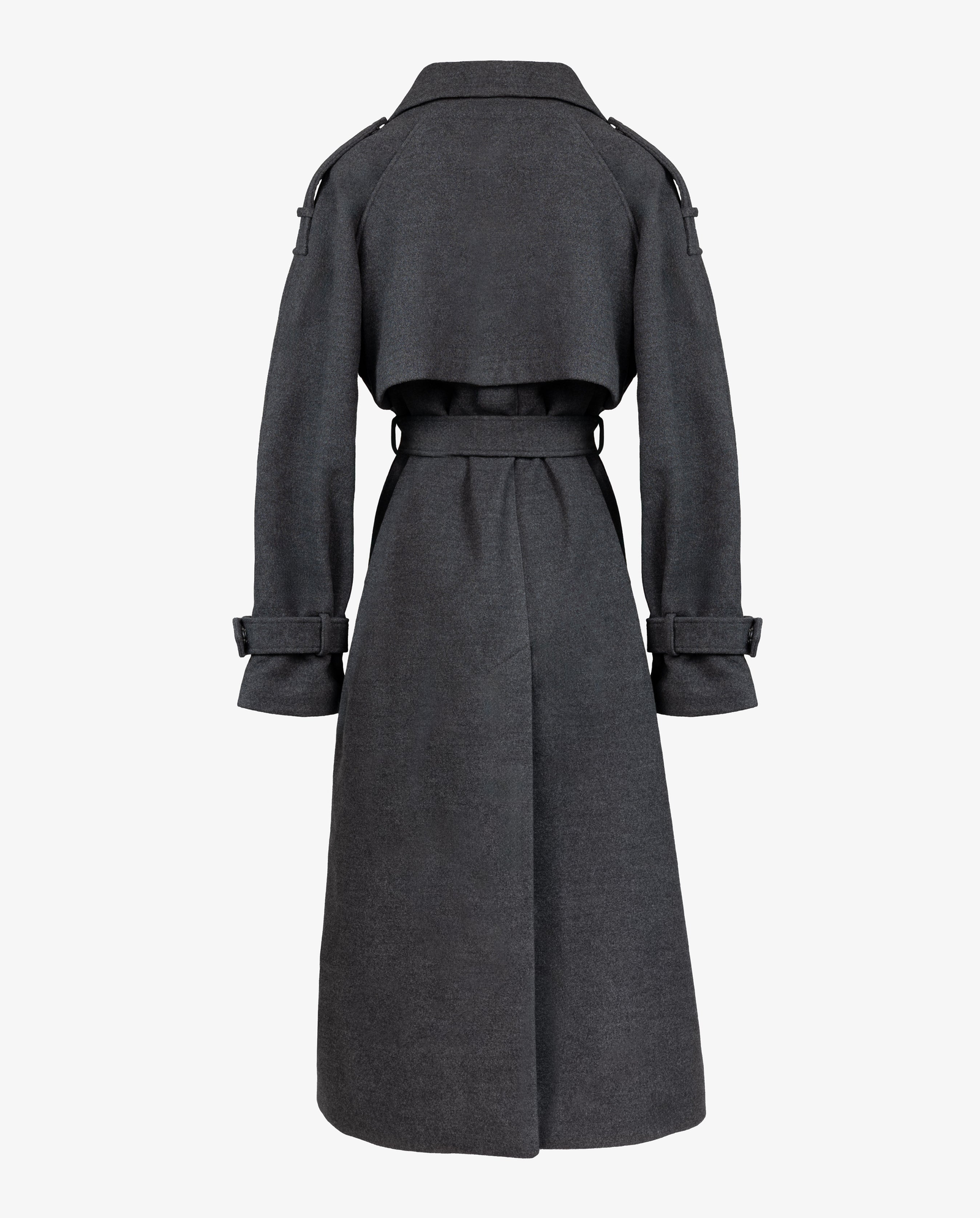 Dwurzędowy szary płaszcz z paskiem - Image #4
