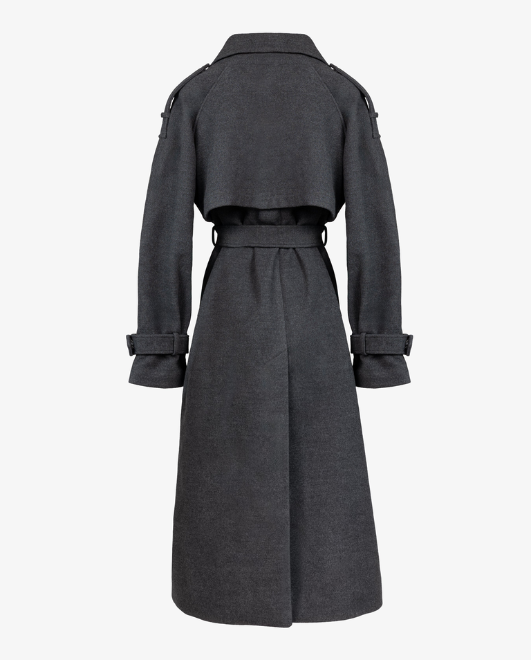 Dwurzędowy szary płaszcz z paskiem - Image #4