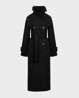 Dwurzędowy czarny płaszcz z paskiem - Image #0