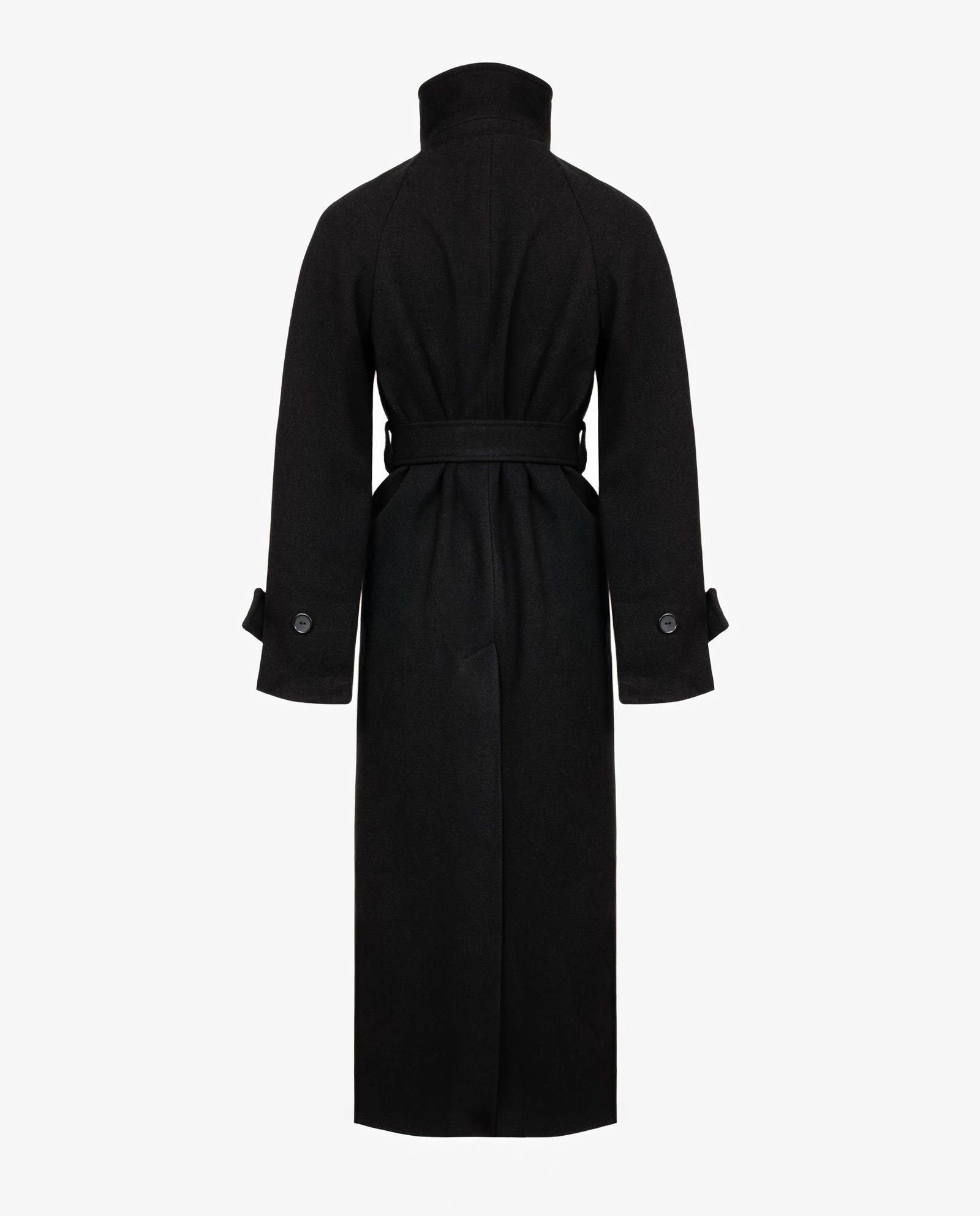 Dwurzędowy czarny płaszcz z paskiem - Image #4