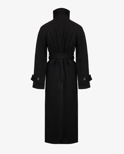 Dwurzędowy czarny płaszcz z paskiem - Image #4