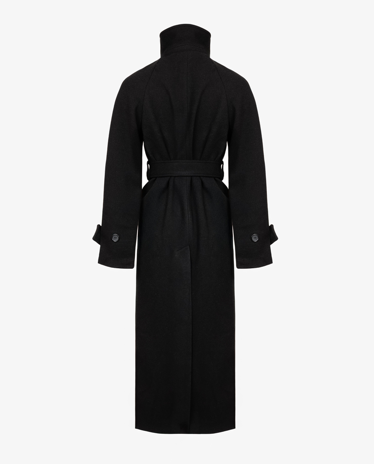 Dwurzędowy czarny płaszcz z paskiem - Image #4