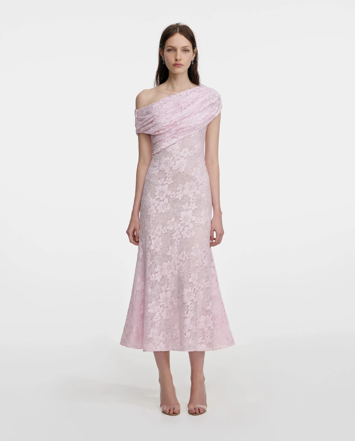 Różowa koronowa sukienka midi - Image #0