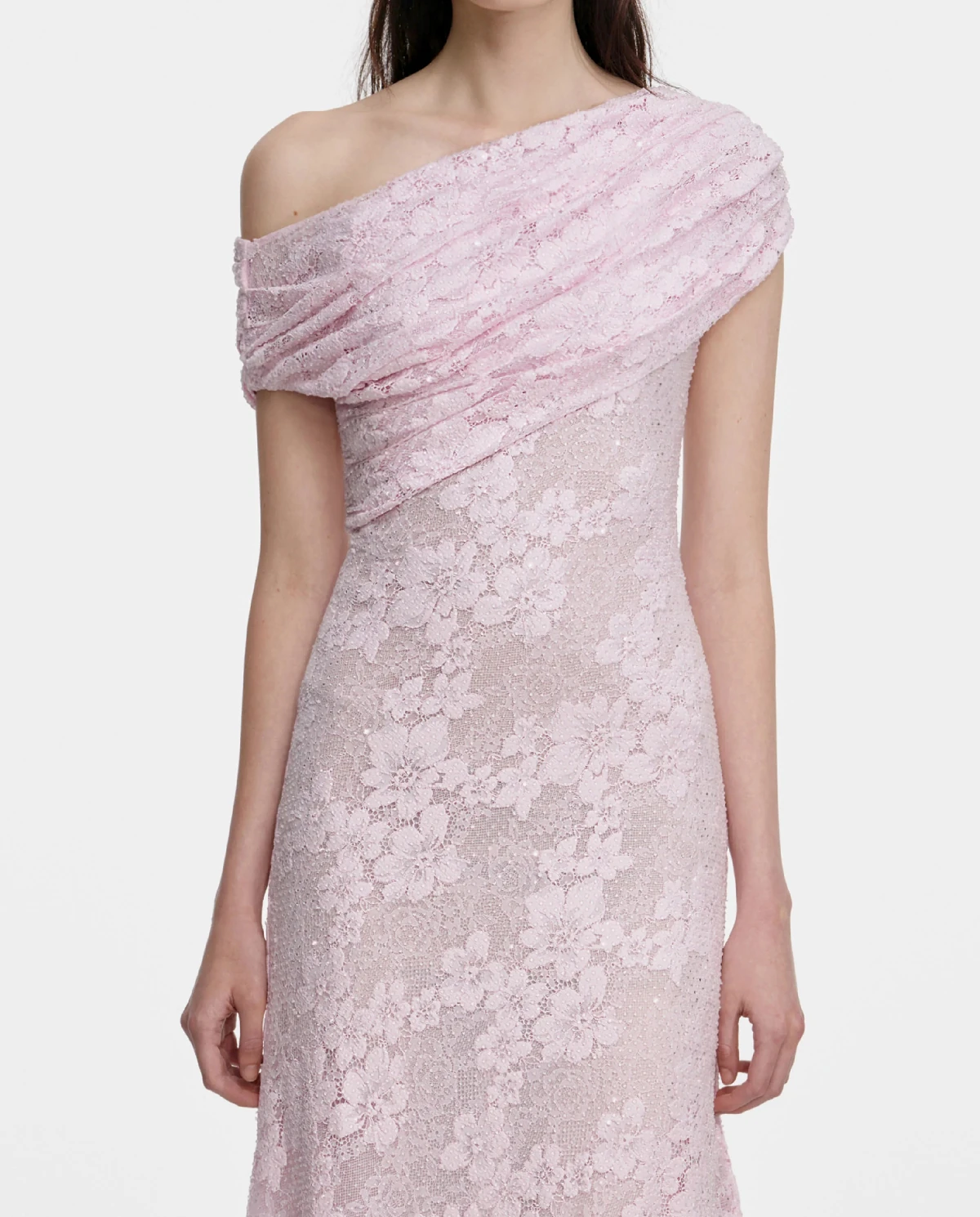 Różowa koronowa sukienka midi - Image #3