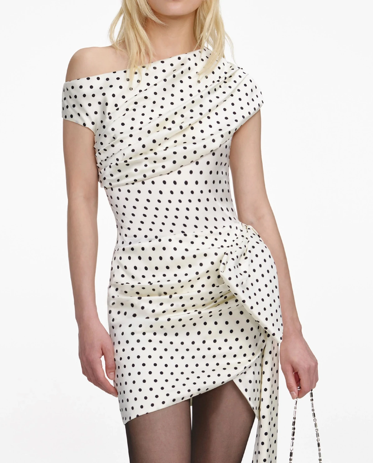 Satynowa sukienka mini w groszki - Image #3