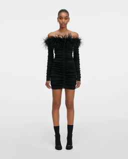 Czarna mini sukienka z piórami - Image #0