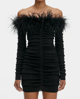 Czarna mini sukienka z piórami - Image #3