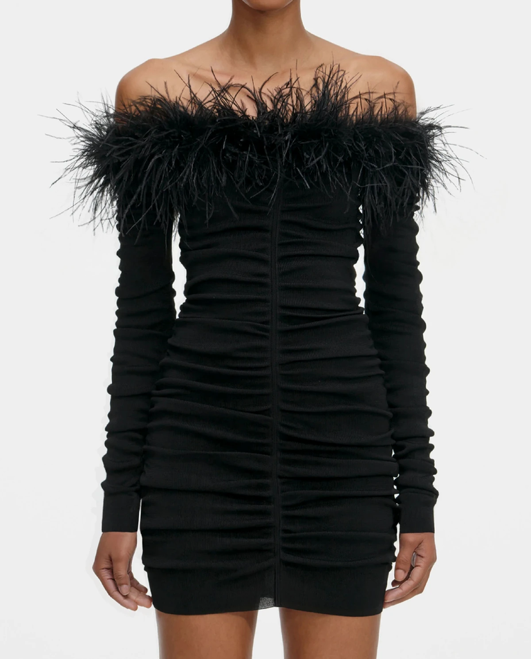 Czarna mini sukienka z piórami - Image #3