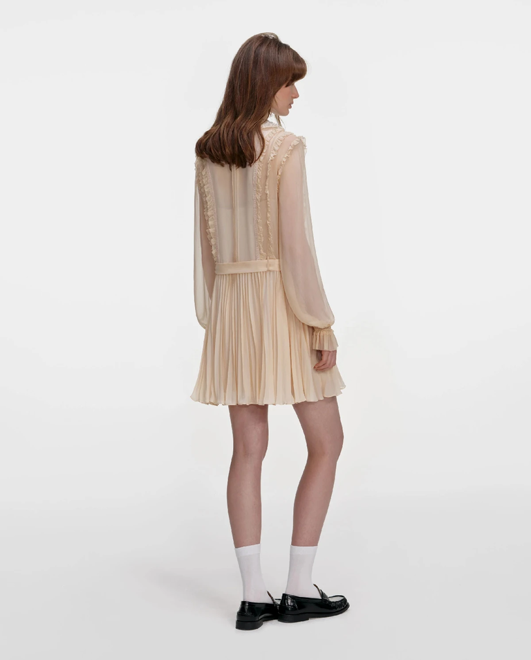 Jasnobrązowa plisowana sukienka mini - Image #2