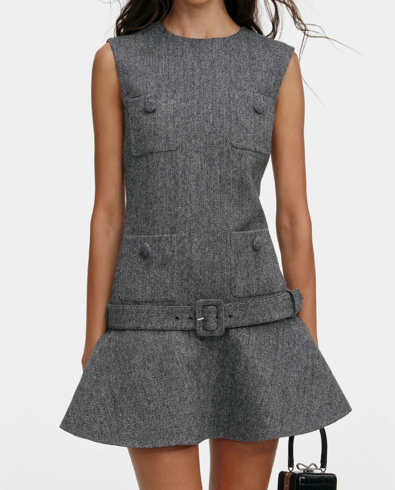 Szara rozkloszowana sukienka mini - Image #9