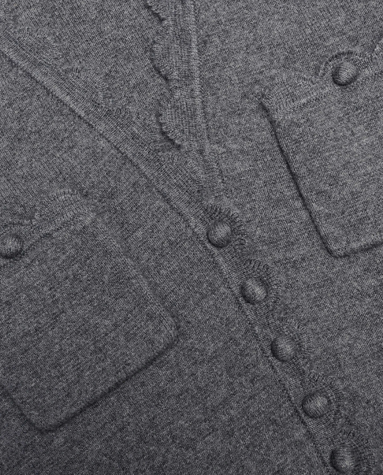 Szara dzianinowa sukienka midi z baskinką - Image #4