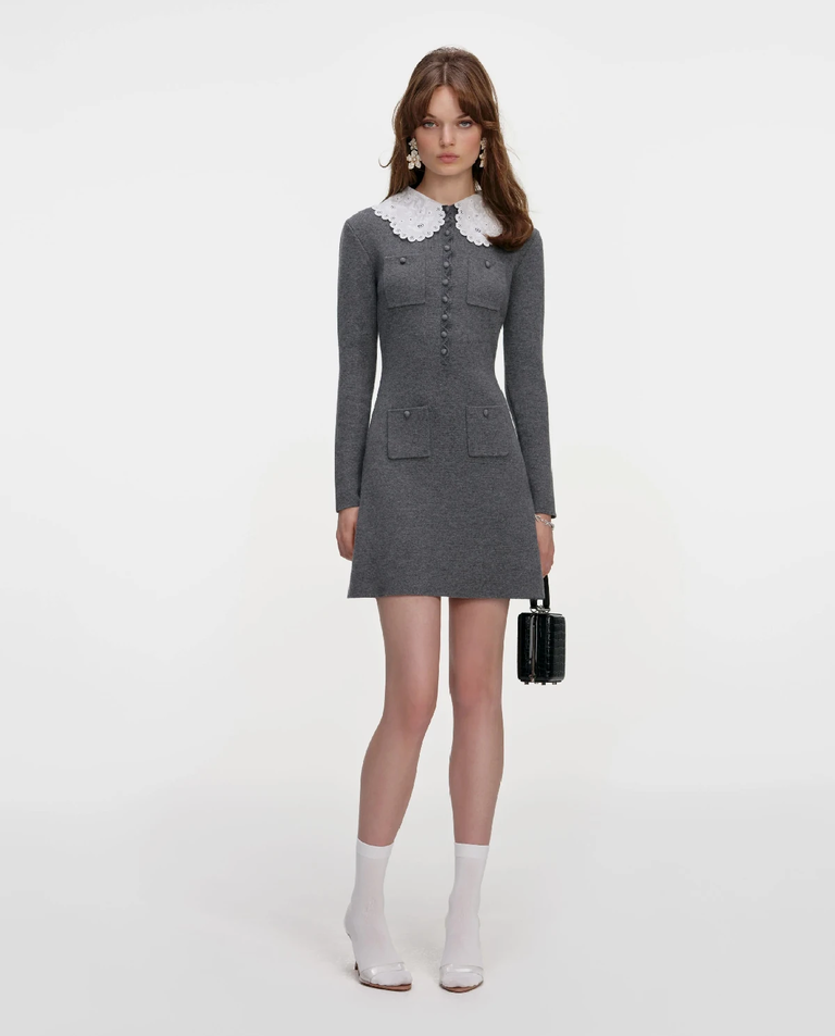 Szara dzianinowa sukienka mini