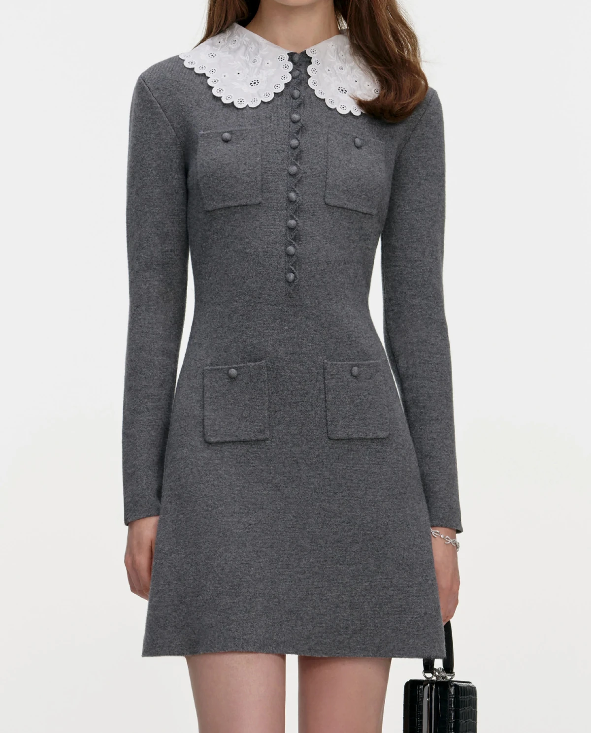 Szara dzianinowa sukienka mini - Image #3