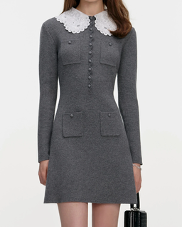 Szara dzianinowa sukienka mini - Image #3