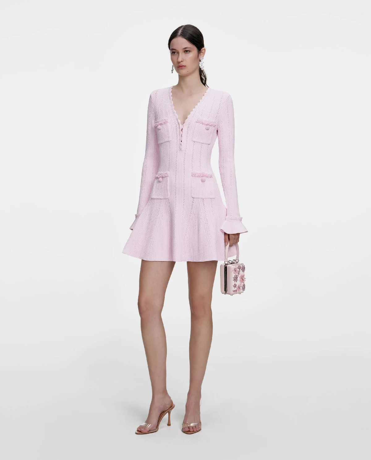 Jasnoróżowa dzianinowa sukienka mini - Image #1