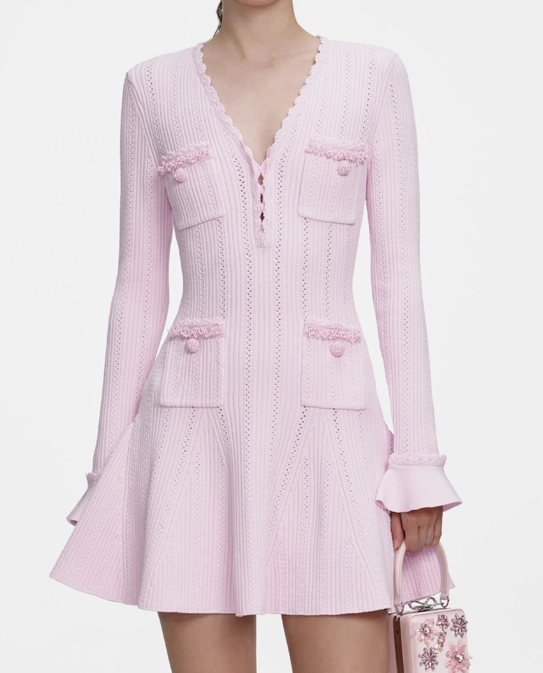 Jasnoróżowa dzianinowa sukienka mini - Image #3