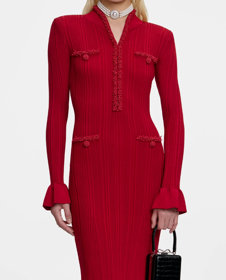 Czerwona dzianinowa sukienka midi - Image #3
