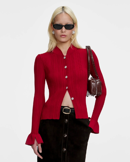 Czerwony kardigan z biżuteryjnymi guzikami - Image #0