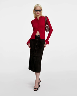 Czerwony kardigan z biżuteryjnymi guzikami - Image #1