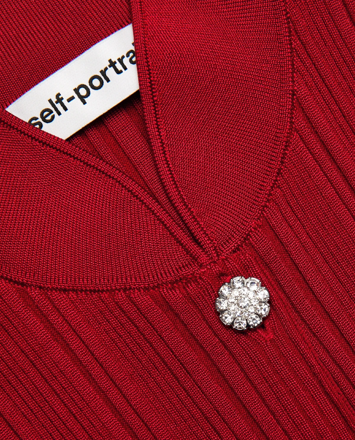 Czerwony kardigan z biżuteryjnymi guzikami - Image #3