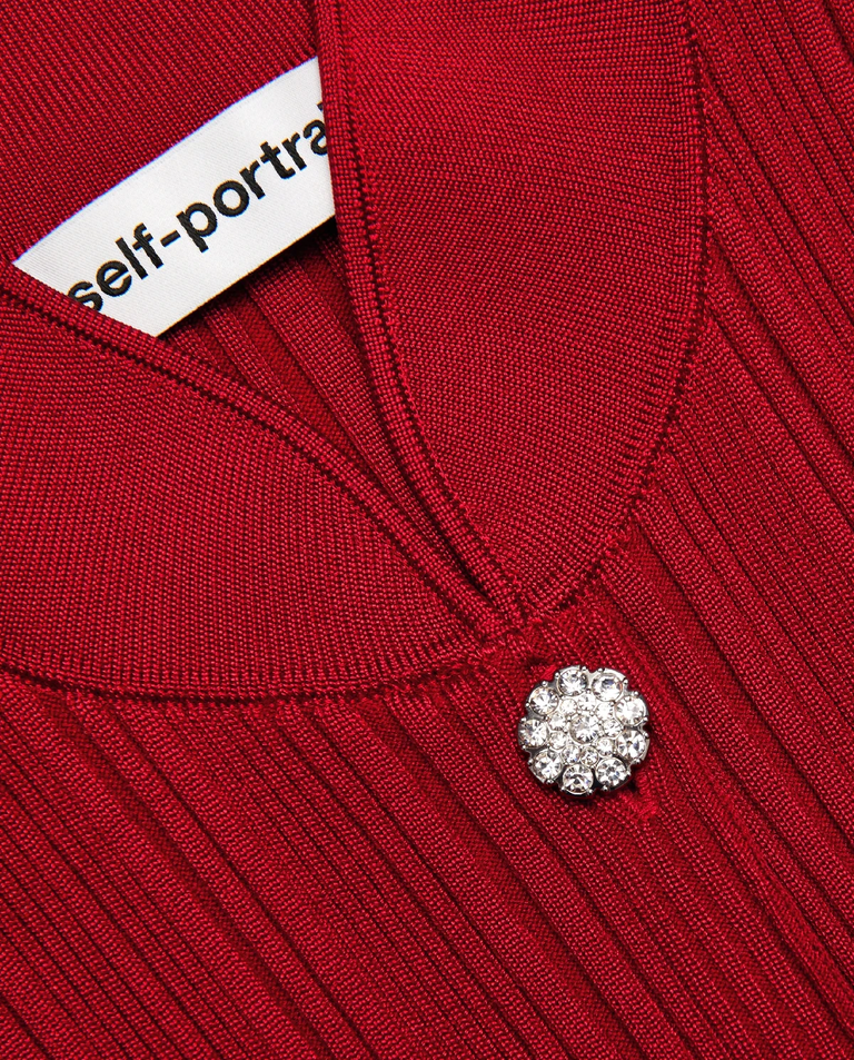 Czerwony kardigan z biżuteryjnymi guzikami - Image #3