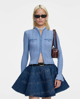 Niebieski kardigan z perłowym wykończeniem - Image #0