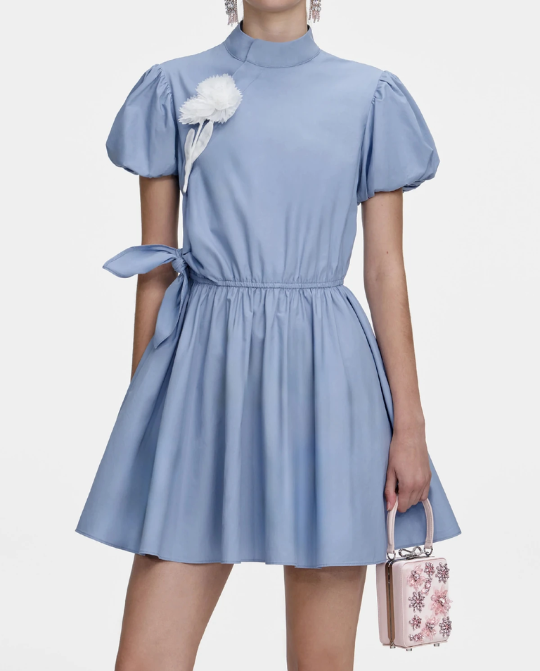 Niebieska bawełniana sukienka mini - Image #3