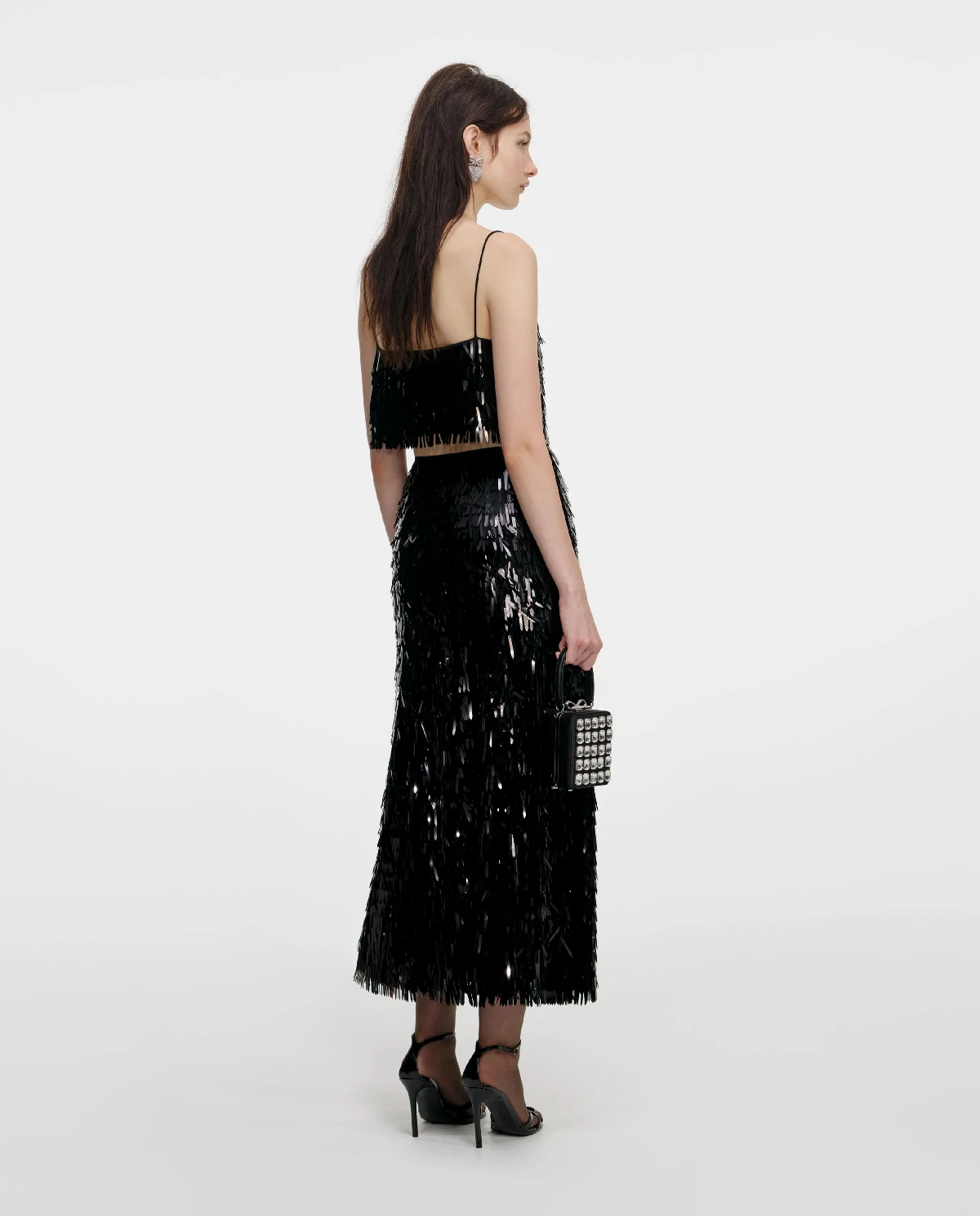 Czarna cekinowa spódnica midi - Image #2