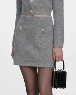 Szara dzianinowa spódnica mini - Image #0