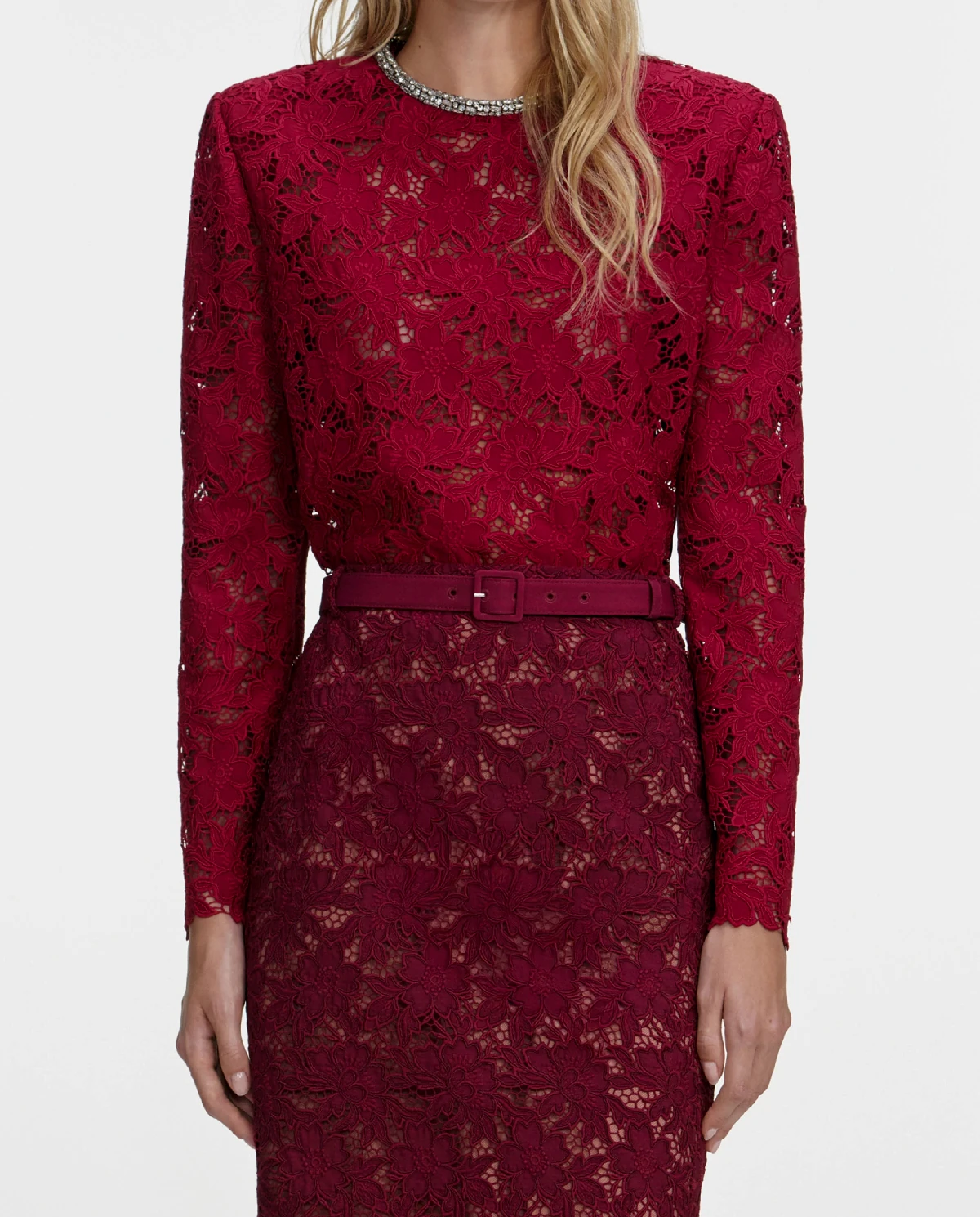 Burgundowy koronkowy top - Image #3