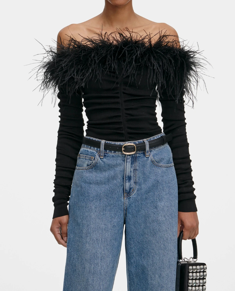 Czarny top z piórami - Image #3