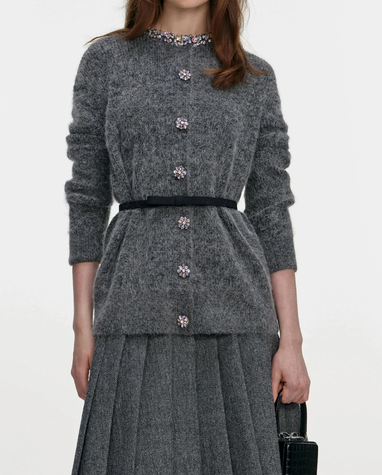 Grafitowy kardigan z kryształkami - Image #3