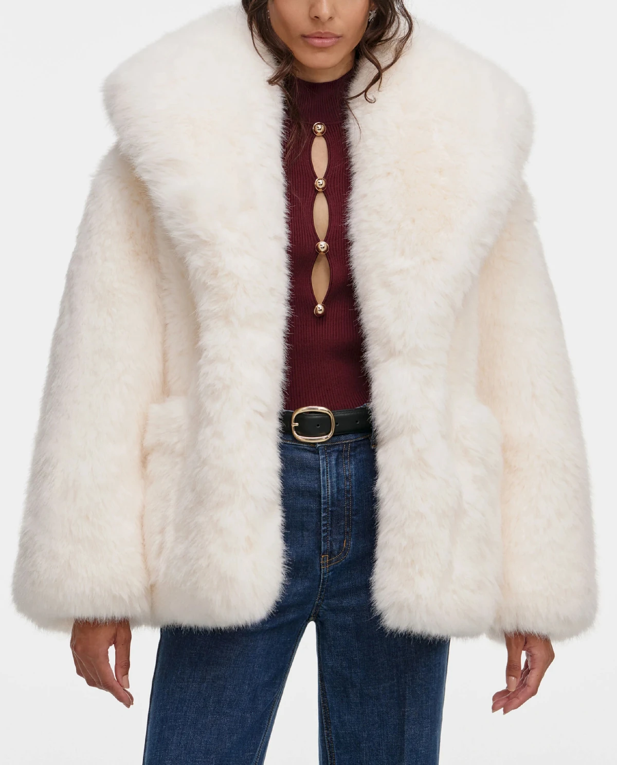 Biała futrzana kurtka - Image #3