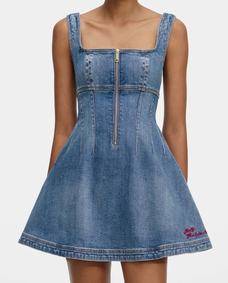 Niebieska jeansowa sukienka mini - Image #3