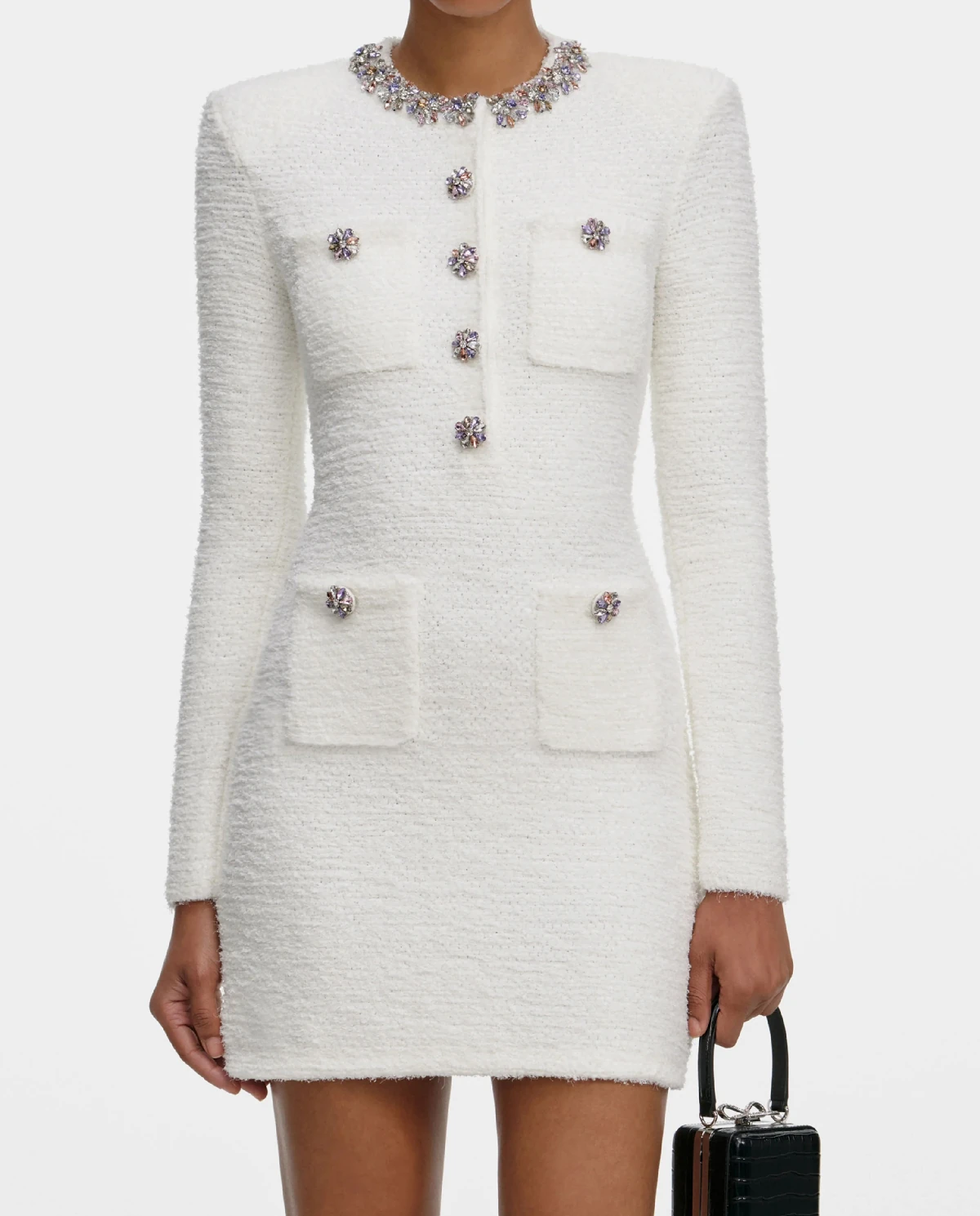 Kremowa sukienka mini z kryształkami - Image #3