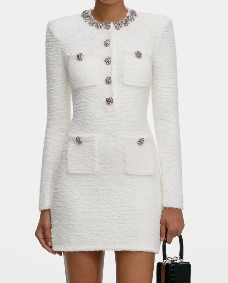 Kremowa sukienka mini z kryształkami - Image #3