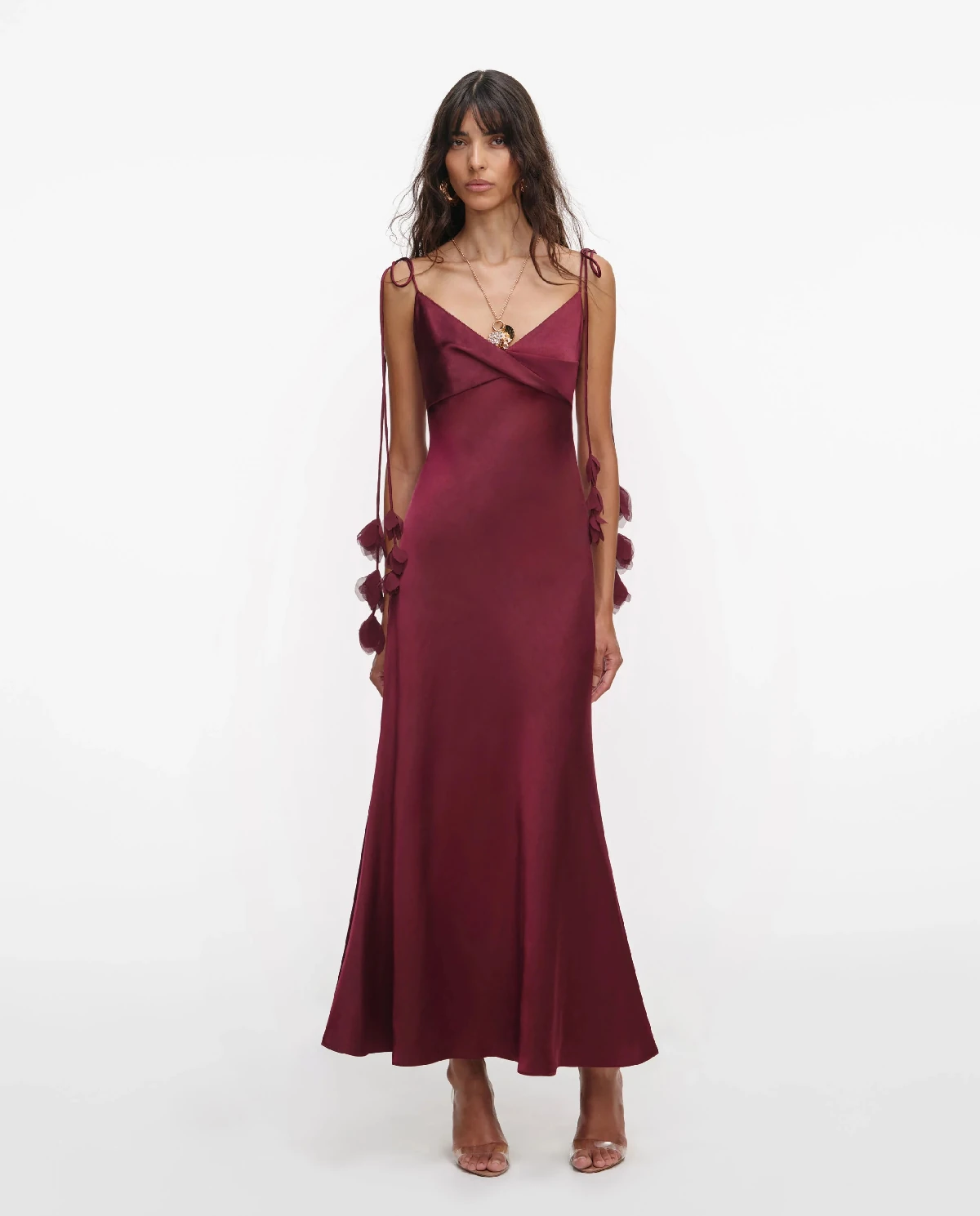 Burgundowa satynowa sukienka midi - Image #0