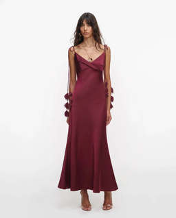 Burgundowa satynowa sukienka midi - Image #0