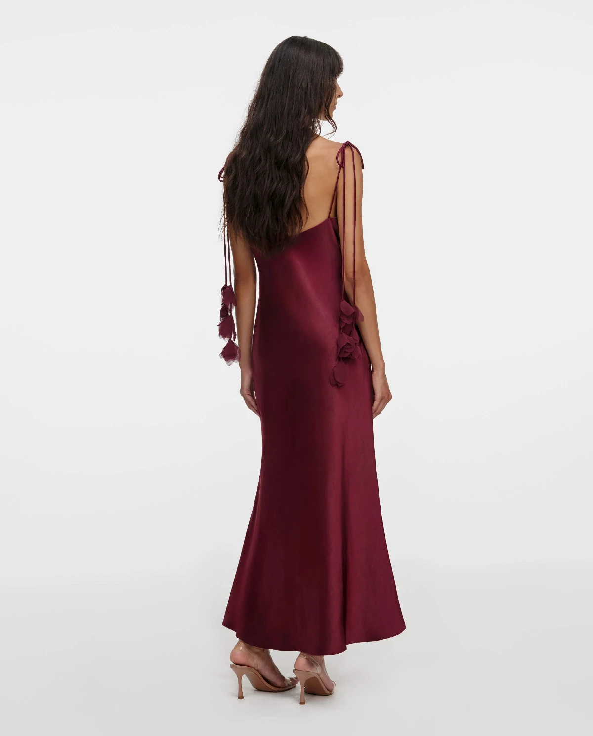 Burgundowa satynowa sukienka midi - Image #2