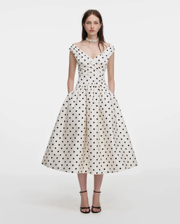 Kremowa sukienka midi w groszki - Image #0