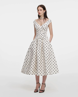 Kremowa sukienka midi w groszki - Image #1