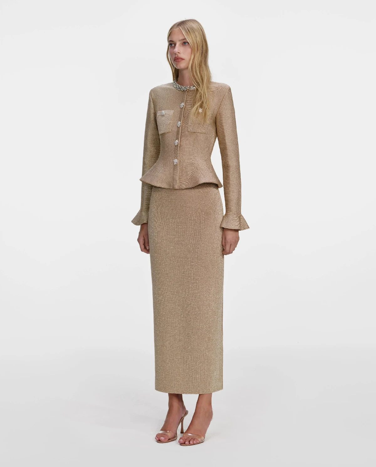 Złota sukienka midi z kryształkami - Image #1