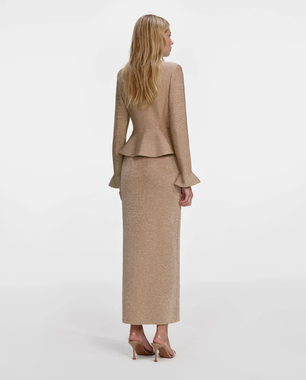 Złota sukienka midi z kryształkami - Image #2