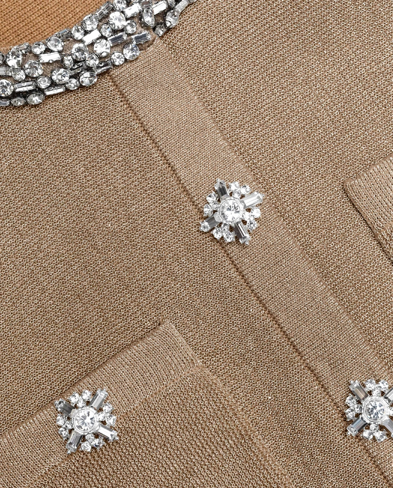 Złota sukienka midi z kryształkami - Image #4