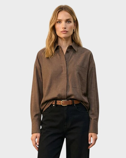 Brązowa koszula z bawełny Elise - Image #0