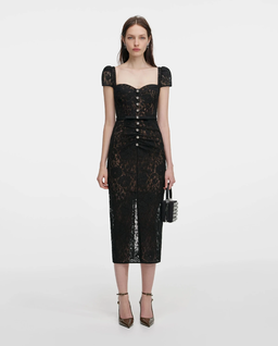 Czarna koronkowa sukienka midi - Image #0