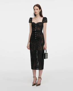 Czarna koronkowa sukienka midi - Image #1