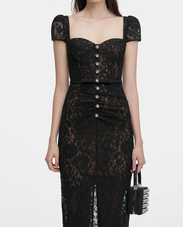 Czarna koronkowa sukienka midi - Image #3