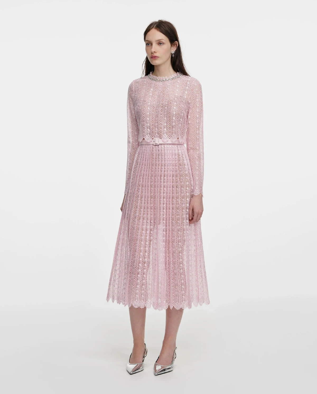 Różowa koronowa sukienka midi - Image #1